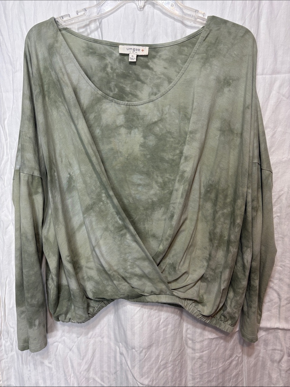 Umgee Olive Sage Tie-Dye Wrap Front Long Sleeve Top